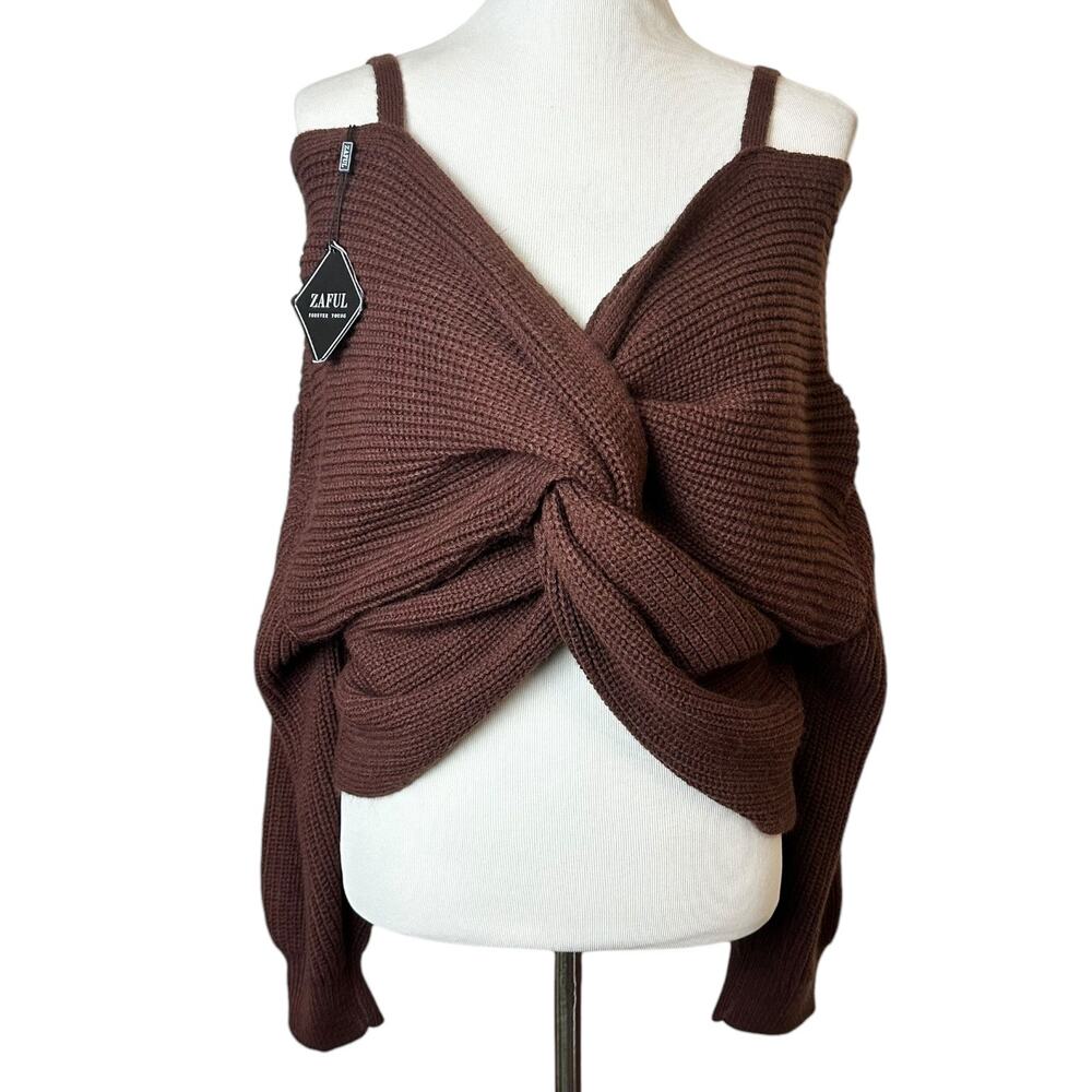 ZAFUL Twisted Back Knitted Pullover Cropped Shaker Sweater NWT